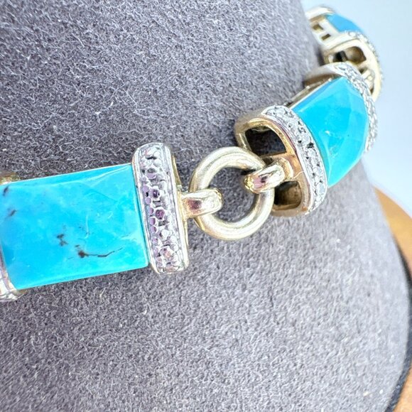 Sterling Silver 925 Turquoise & Illusion Stone Station Bracelet Sz 7.25" Length - Picture 3 of 11